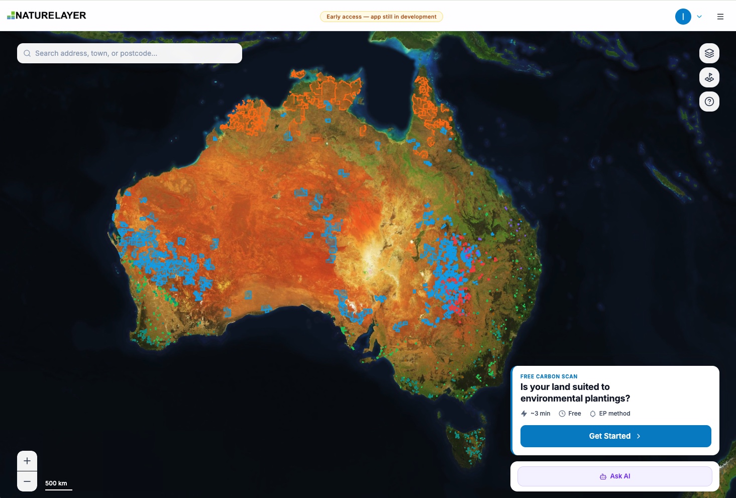 National view of registered carbon projects across Australia