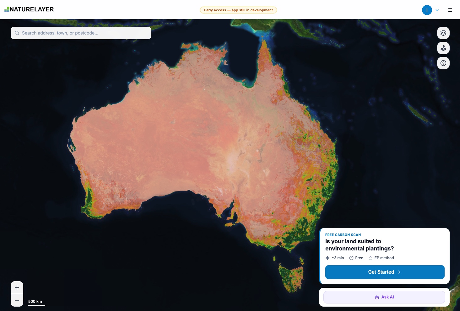 National carbon yield heatmap across Australia
